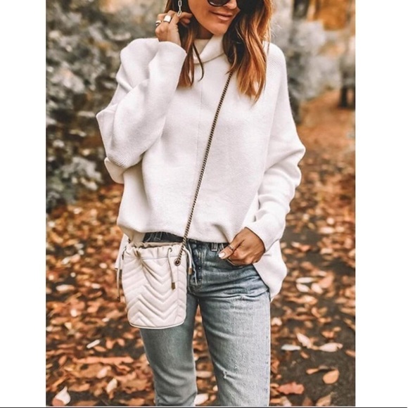 White Oversized Cowl Neck Tunic Sweater - Picture 4 of 8